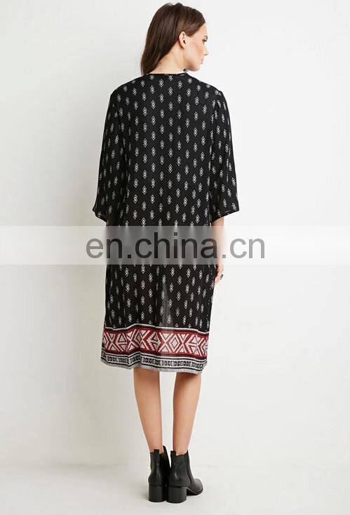 High quality hot sale long sleeve print kimono casual fashion women blouse