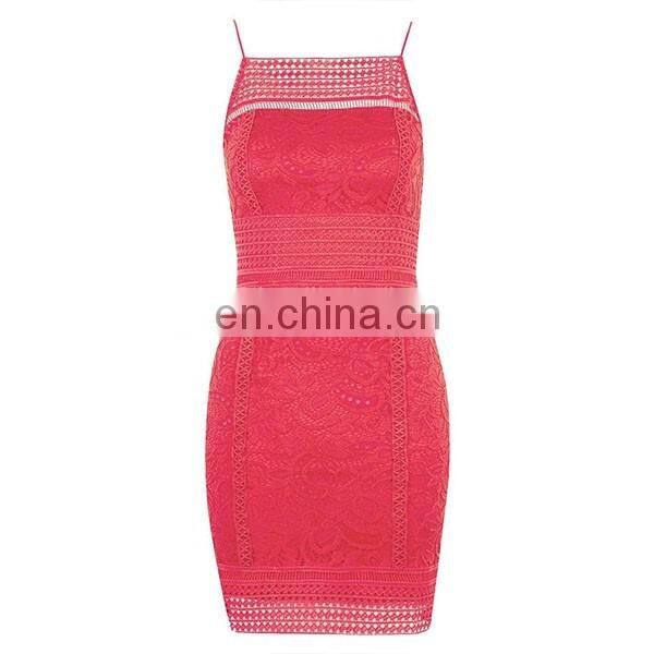 Elegant Women Dress Fashion Design Red Color Floral Crochet Bodycon Dress