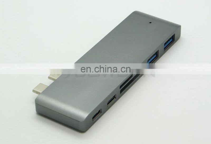 6 in1 Multiport USB Type C Hub with 2 USB 3.0 Port Dual Type-C Charging Port, SD/Micro USB SD Card Reader for Macbook