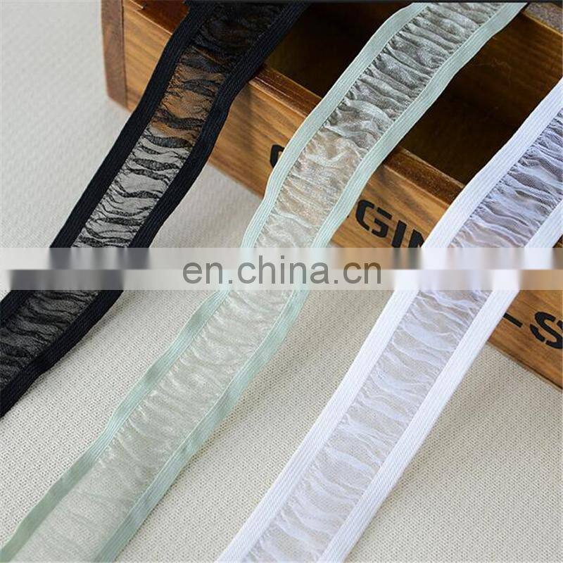 Fabric Elastic Ruffles Ribbon Band,Black White ruffle elastic tape