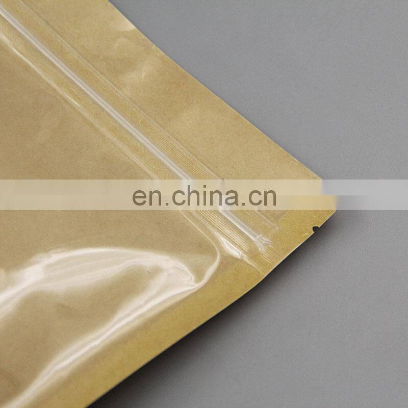 Customized Printed Stand Up Kraft Paper Bag One Side Clear And One Side Kraft Paper