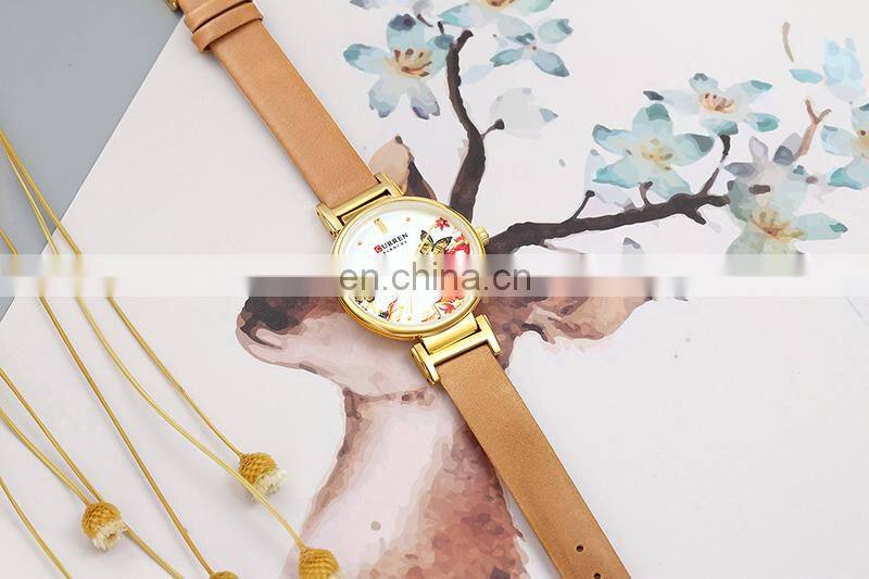 CURREN 9053 Women Charm Fashion Thin Quartz Watches Unique Flower Dial Simple Ladies Dress Bracelet Wristwatch