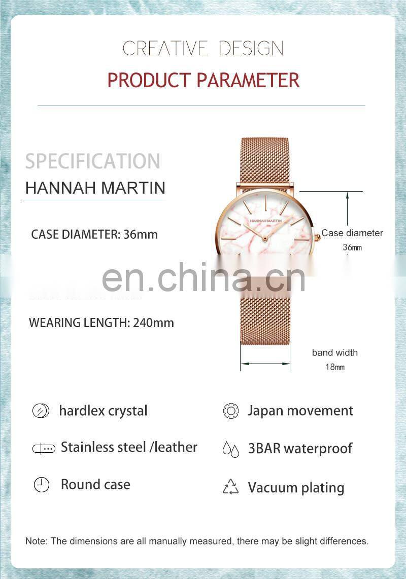 HANNAH MARTIN ST36 Women Quartz Watch Japanese Movement Fashion Design Ladies Wrist Watches