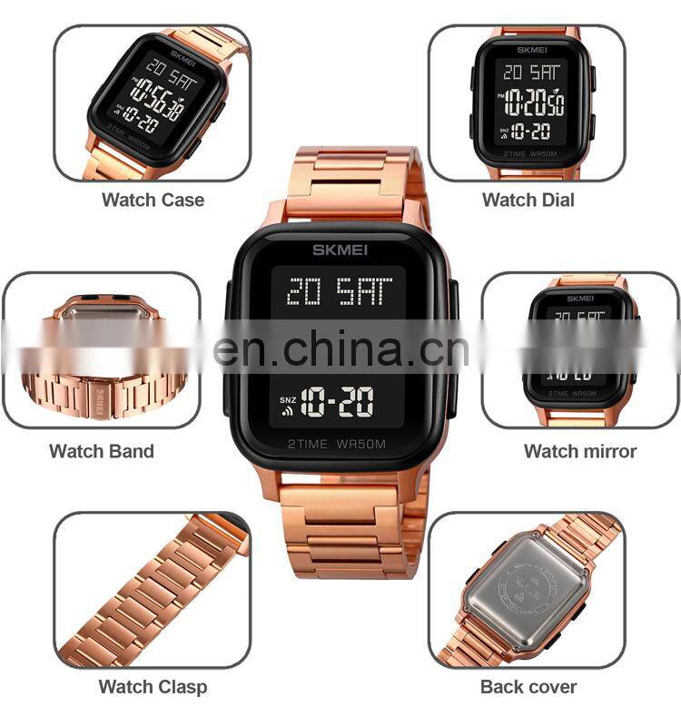 SKMEI 1589 High Quality Men Watch Fashion Luxury Style Stainless Steel Square Mens Digital Watches