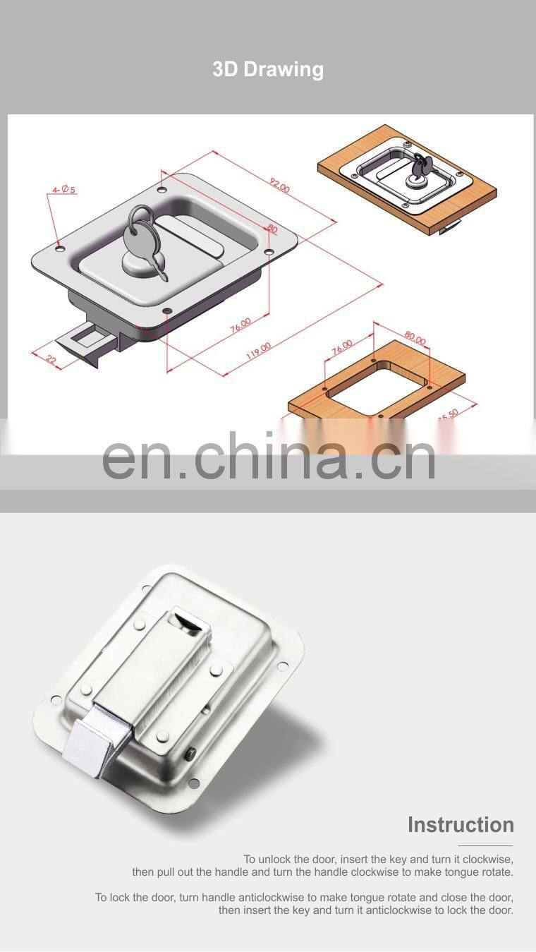 MS858A Silver Mirror-polished 304 Stainless Steel or Steel Special Vehicle/Truck Toolbox Panel Paddle Locks