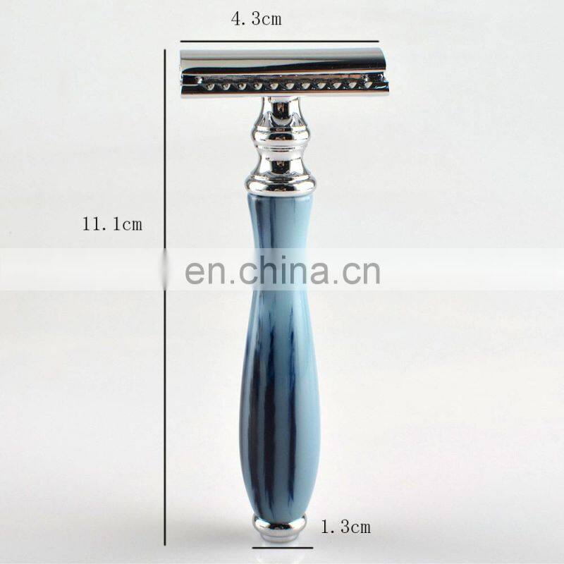 Classic Laser Custom New Design Blue Resin Handle Metal Eco-Friendly Barber Double Edge Blades Shaving Saftey Safety Razor