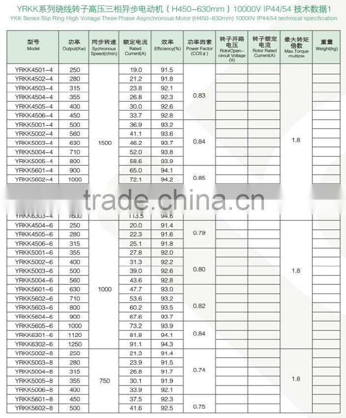 Electric bicycle motor motor DC Motor Y Series 6-10KV Squirrel Cage High Voltage three phase asynchronous motor (710-1000)mm)