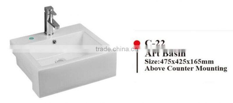 C-24 Modern Bathroom Design, Quality Square Art Basin, Bathroom Mounting Above Cabinet White Ceramic Washbasin Bowl