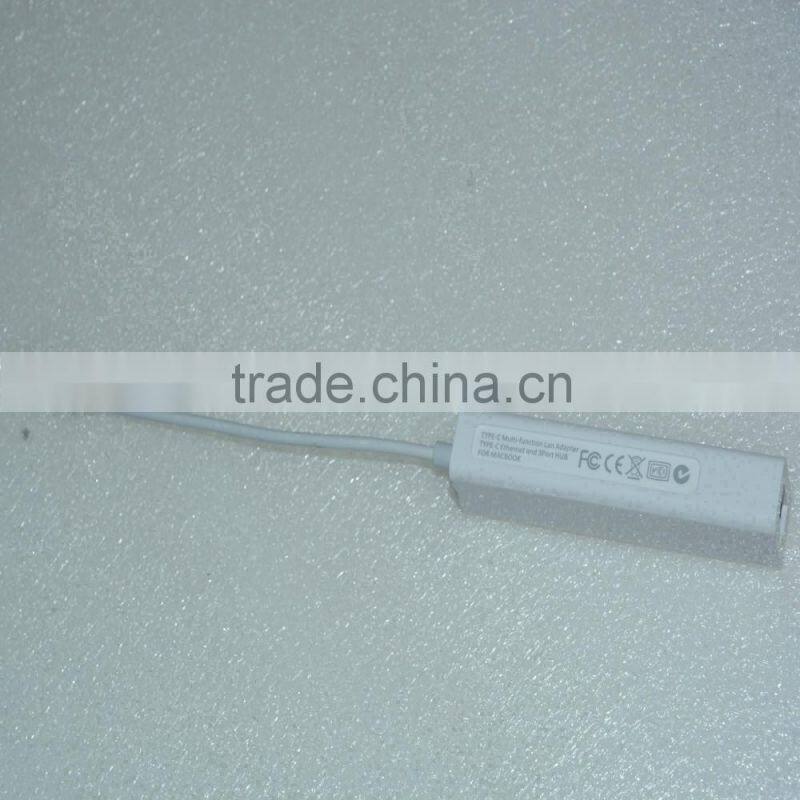 White Color Type C USB-C Cable Adapter 3 USB Ports RJ45 Ethernet Connector for Macbook 12" square tube connector