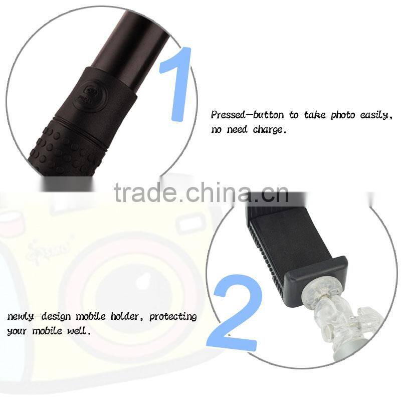 2016 innovative wired control selfie stick with colorful cable for smartphone