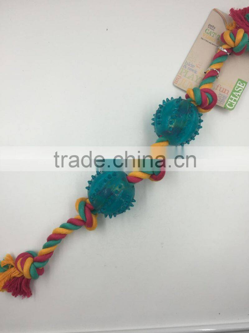 Pet product cotton rope rubber ball toy for dog