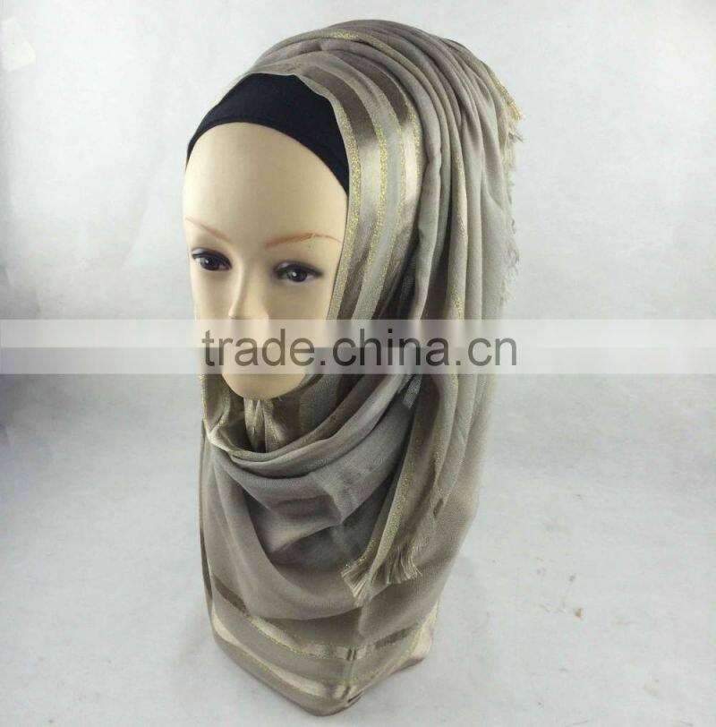 New Hijab Golden Shimmer Striped Viscose Islamic Scarf