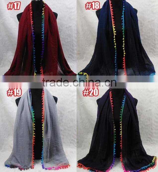 Custom Viscose Pompom Lady Muslim Dubai Scarf
