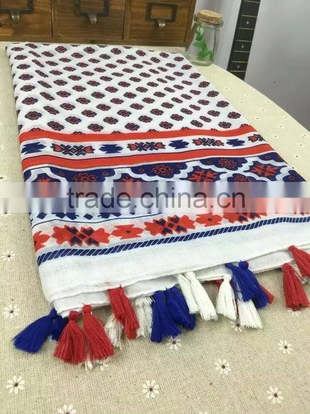 2016 New Digital Print Tassel Brim Lady Women Head Scarf Muslim