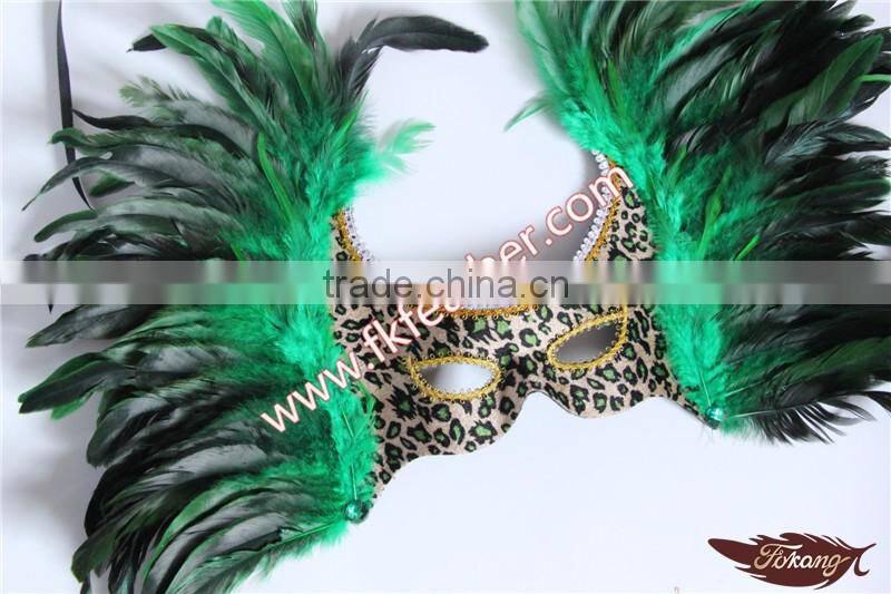 New Products 2016 Venetian Green Cock Feather Mask With Cloth Halloween Mask For Party And Stage Decoration