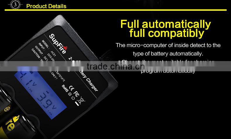 SupFire multifunction two 2*Li-ion battery charger with HD LCD display