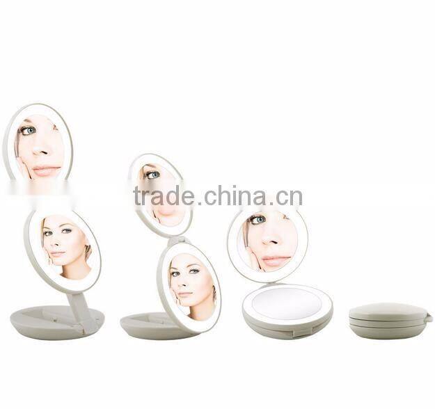 Hot Sale Dual sides folding LED 1x & 10X Magnification Mirror Cosmetic Travel LED Light Magnifying Mirror
