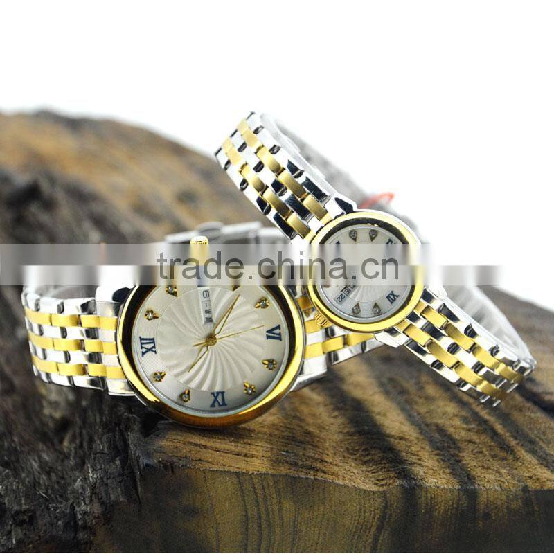 2015 new design stainless steel watch genuine leather strap watch