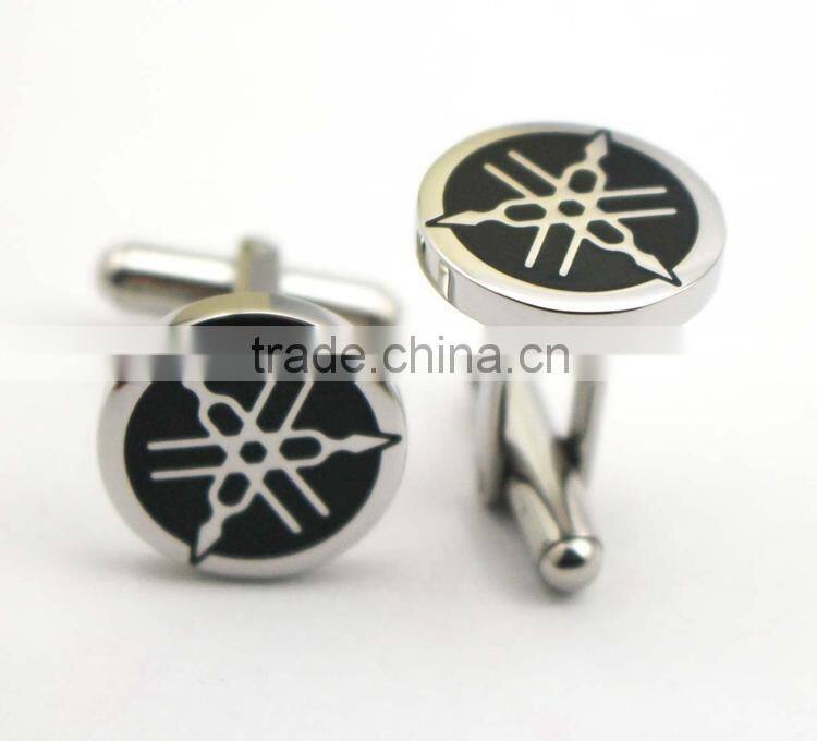 316L stainless steel Engraving enamel round black cufflinks for men