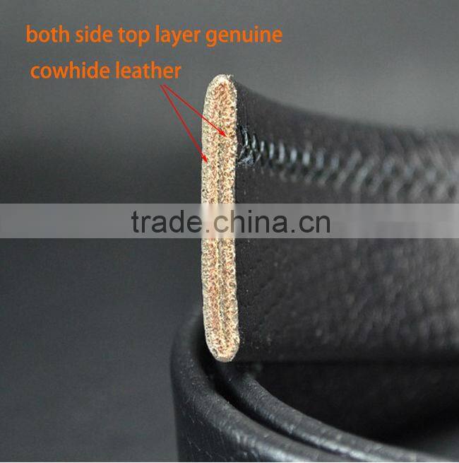 Both side cowhide leather black color elasticated belt