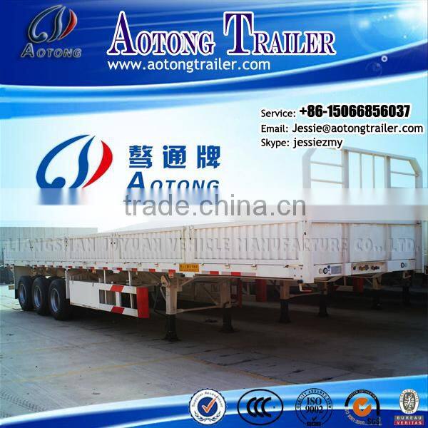 3 axle 60ton flatbed semi trailer to transport all kinds of containers,with side wall optional to transport cargos