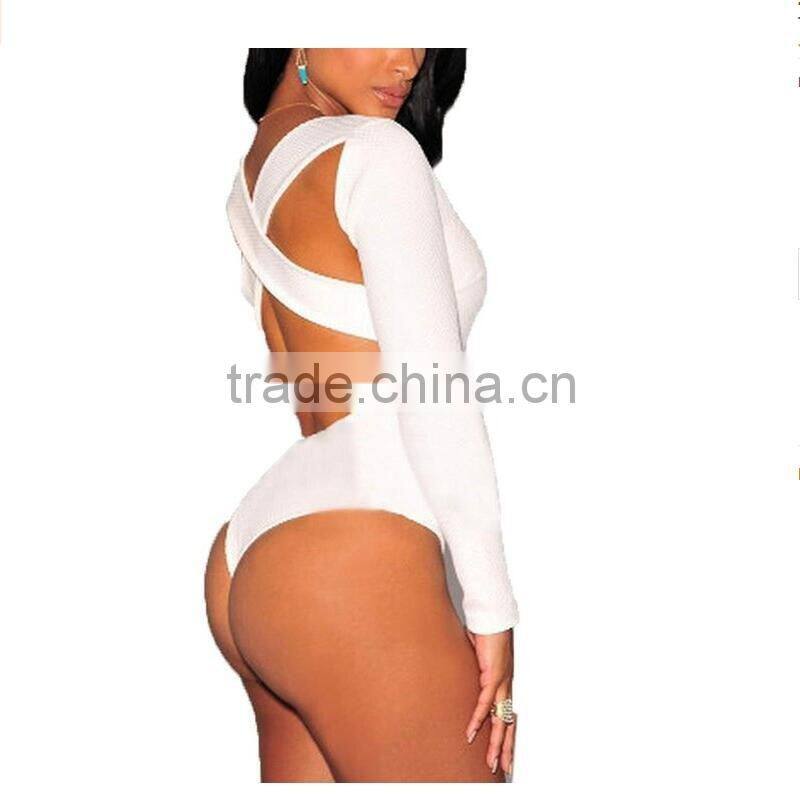 Women V-neck Stretch Bodysuit Sexy Jumpsuit Tops