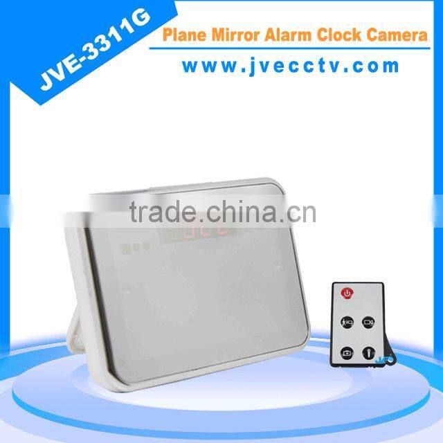 New Arrival Plane Mirror Alarm Clock Camera JVE-3311G,Remote Control/Video&Audio/Motion Detection Multi-Function Clock Camera