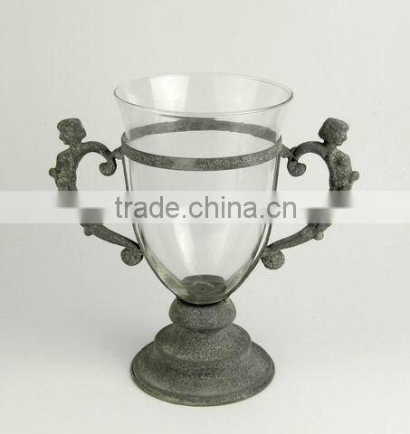 angel metal candle holder w/hurricane glass