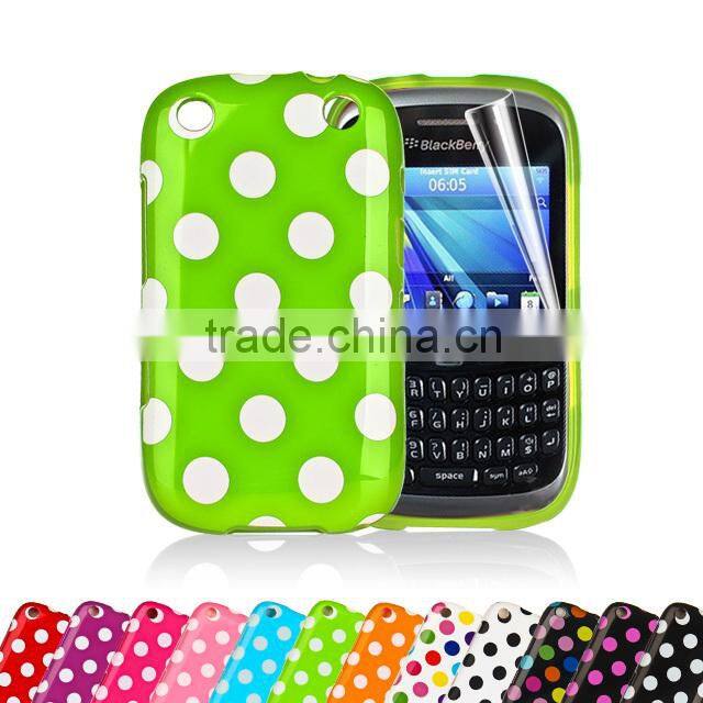 Set Screen Protector And Case For Blackberry 9320 , Polka Dots Gel TPU Case For Cell Phone