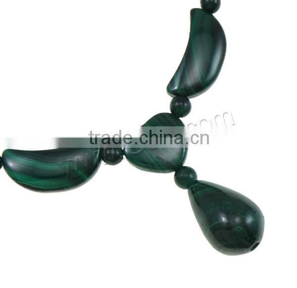 Malachite Beads Necklace, brass box clasp, Teardrop
