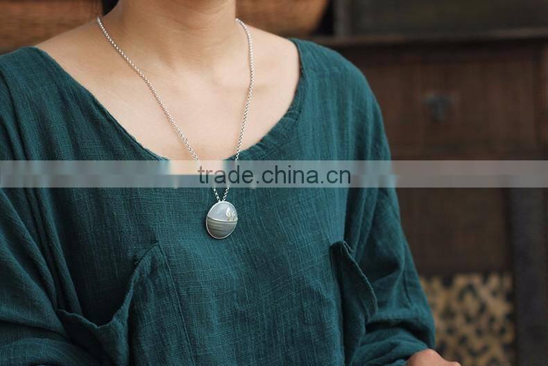 2016 China Style Plants On The River Side 925 Sterling Silver Agate Necklace Pendant for Women Fashion Necklace Jewelry