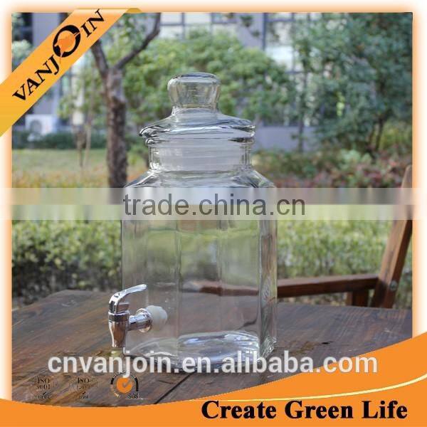 4L Octagon Glass Storage Jar With Glass Mushroom Lid With Tap