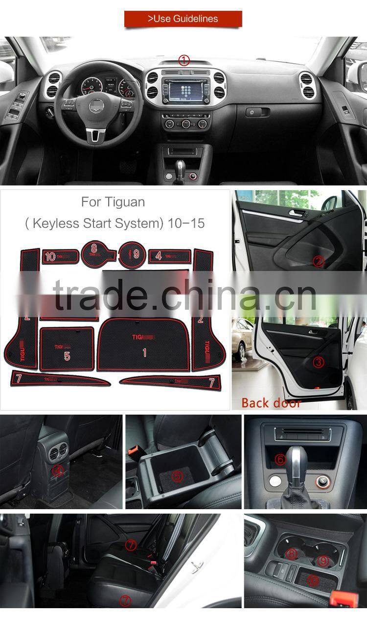 China 3 kind color car cup holder mat for Volkswagen Tiguan(keyless start system) 2010-2015 13pcs/set
