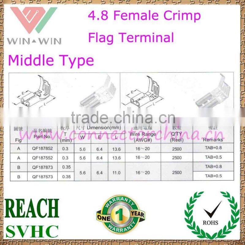 High Promotional 4.8 Brass continuous female flag Terminal Middle Type