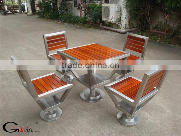304 stainless steel and solid wood outdoor table chair with umbrella