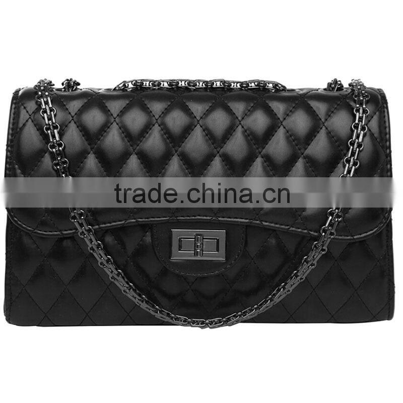Leather Handbag Ladies Alibaba China Supplier crossbody bags black Iron chain shoulder bags