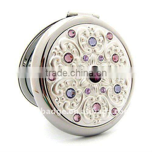 high quality fancy metal alloy flexible round one side No Foldable diamante personalized pocket mirror/cosmetic mirror