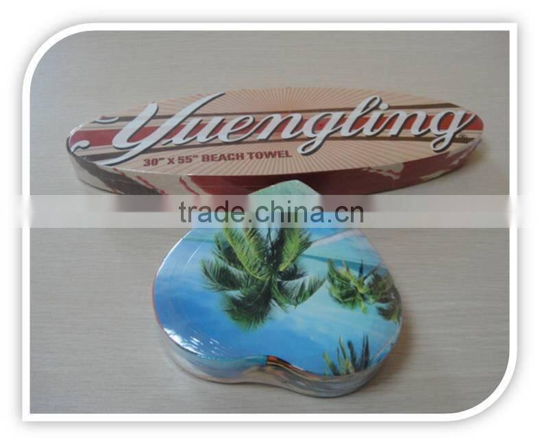 Customer special design triangle shape compressed towel fan-shaped compressed beach towel with velour printing