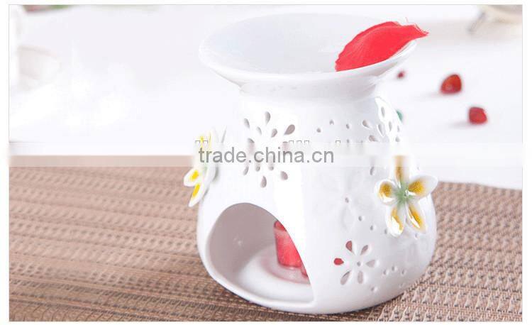 Factory mde flower embossed design ceramic Incense burner embossed logo oil burner