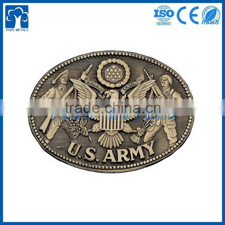 Manufacturer customized gun logo brass army belt buckle