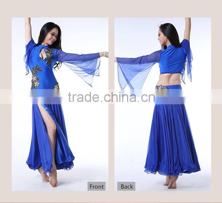 Wuchieal 2015 Belly Dance Performance Costumes Dress, Long Sleeves Sexy Dress Show Dance Wear