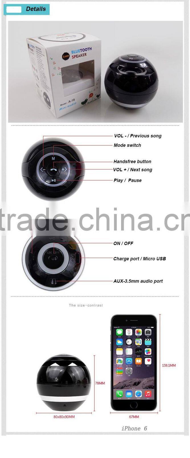 Hot new products for 2016 music player power amplifier ball shape LED mini bluetooth speaker with FM radio