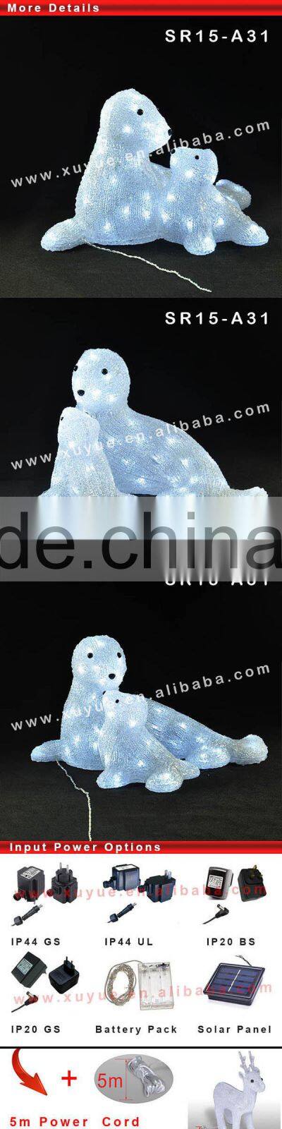 Acrylic outdoor lighted LED sea lion with baby