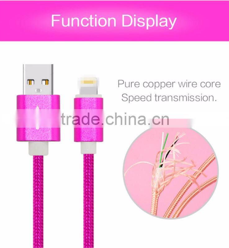 Top quality Mobile Phone USB Sync Data Cable 1m Nylon Data Line 2A Fast charge for Apple iPhones 5/5s/se/6/6s/6s plus/ipad mini