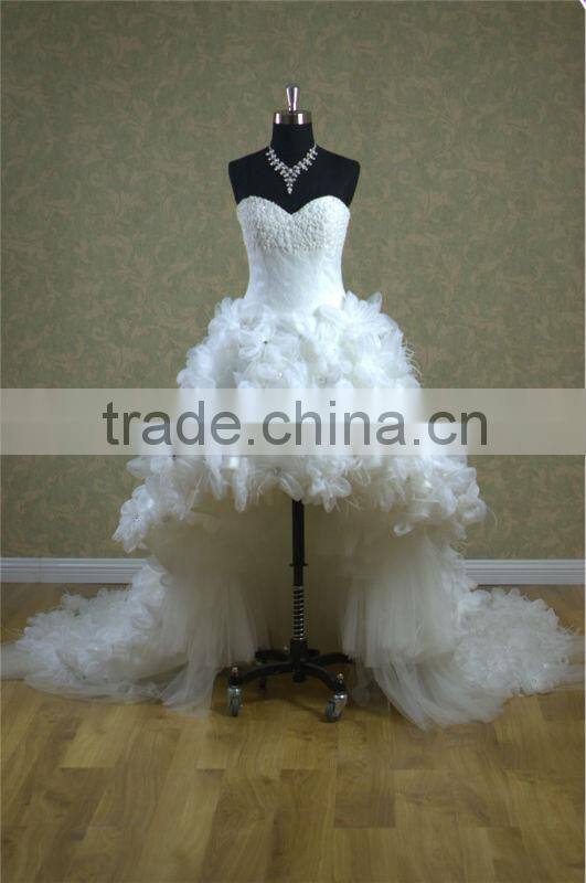 short skirt with more flowers and blossoms inlayed diamonds sleeveless wedding gowns