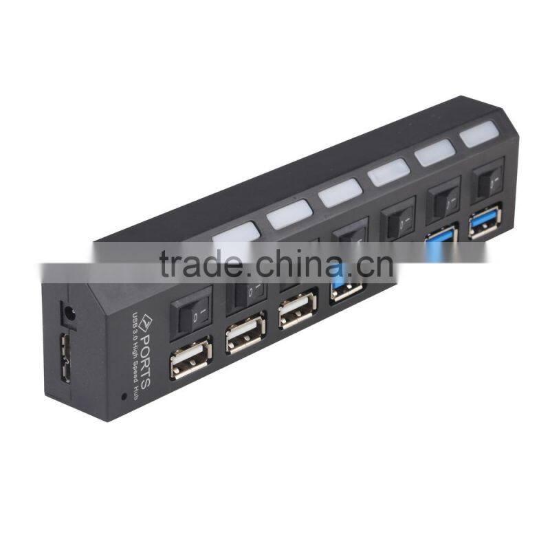 New 4 Ports USB 3.0 Hub+ 3 Ports USB 2.0 HUB with On/Off Switch+ for PC laptop