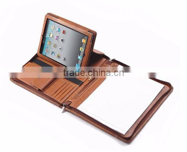 Custom Multifunctional Design Leather Zipper Portfolio with Handle