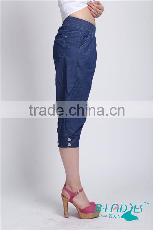 High Quality Fashion Mid Waist Bamboo Fiber Women Jeans Capris Female denim