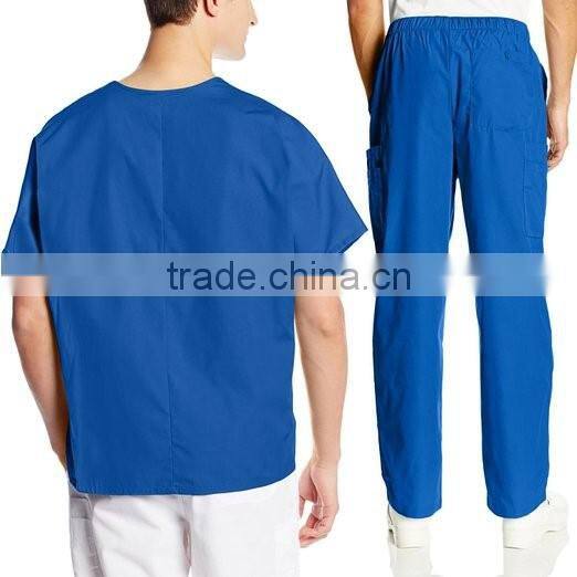 OEM Mens Workwear Scrub Set Medical Dentist Uniform V-neck Top & Cargo Pant