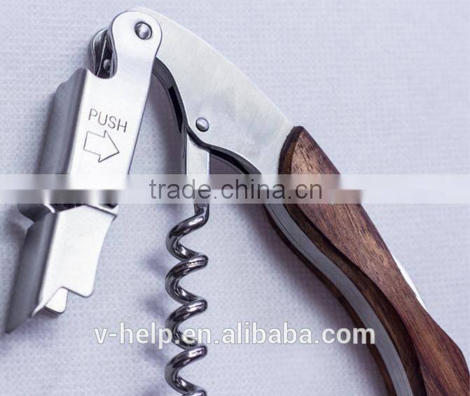 Premium Stainless Steel & wooden handle Waiters Corkscrew: All-in-one Wine Opener, Foil Cutter & Bottle Opener
